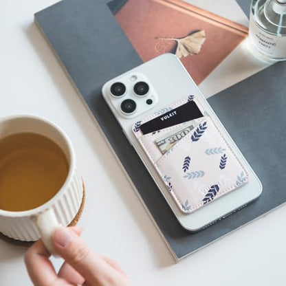 VULKIT Phone Card Holder Wallet Leather Adhesive Pocket RFID Blocking Credit Card Sleeves Stick Back of Phone Smartphones White - color: Leaf White