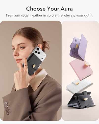 ESR Aura Clutch for MagSafe Wallet for Women, 5 Card Holder, RFID Blocking | MagSafe Sticker Included, Magnetic Wallet Stand for iPhone 17 Pro Max 17e 16 15 14 13 12 Series, Select Samsung Galaxy, Black - color: Black