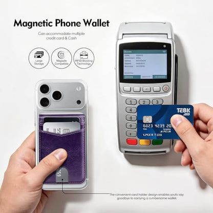RFID Blocking MagSafe Wallet Stand with Card Holder,5 Card Slots & ID Window,PU Leather Magnetic Phone Adjustable Kickstand for iPhone 12/13/14/15/16/17 Pro Max & Air Plus Series,Purple - color: Purple, style: Stand Wallet