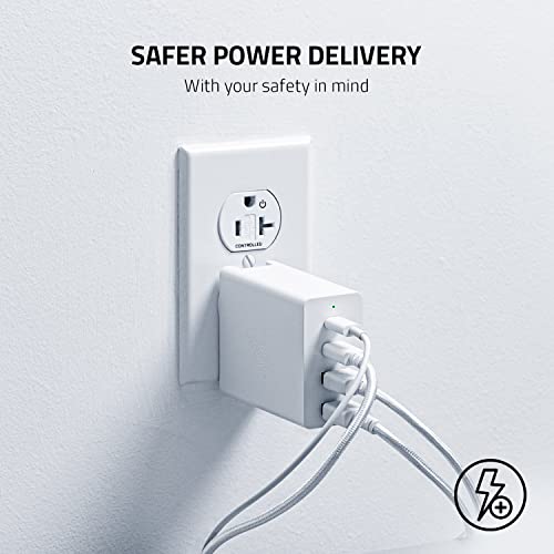 Razer USB-C 130W GaN Charger, 4 Ports, Super Fast Charging, White