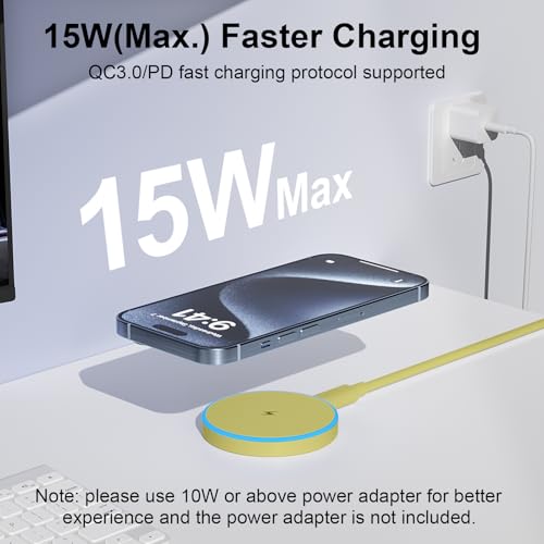 MagSafe Charger 2 Pack 15W Magnetic Wireless Charger Fast Charging Pad Compatible with iPhone 17/16/15/14/13/12 Series & AirPods 3/2/Pro Magnetic MagSafe Charging Pad with Dual Ports-Yellow - color: Yellow, size: 2Pack