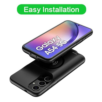 Battery Case for Galaxy A54, Upgraded 12000mAh Rechargeable Portable Wireless Charging Case Compatible with Galaxy A54 5G (6.4 inch) with Carplay Extended Battery Pack Charger Power Case (Black) - size: Galaxy A54