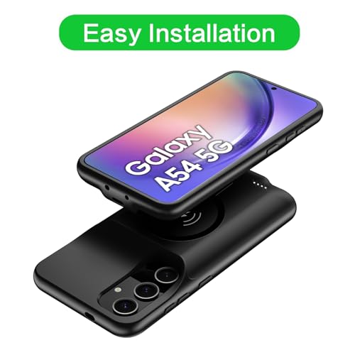 Battery Case for Galaxy A54, Upgraded 12000mAh Rechargeable Portable Wireless Charging Case Compatible with Galaxy A54 5G (6.4 inch) with Carplay Extended Battery Pack Charger Power Case (Black) - size: Galaxy A54