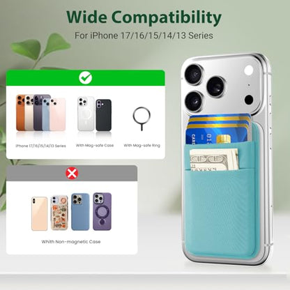 takyu Wallet Compatible with Magsafe, Stretchy Cloth Fabric 2600Gs Secure Magnetic Strength Minimalist Wallet Phone Credit Card Holder Compatible with iPhone 17 16 15 14 13 12 Series Case Green - color: Aqua