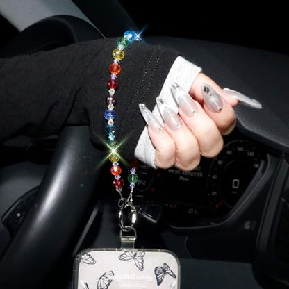 Sparkle Crystal Pearl Phone Wrist Strap for Women, Sparkling Beaded Cellphone Lanyard Chain - color: Sparkle Colorful