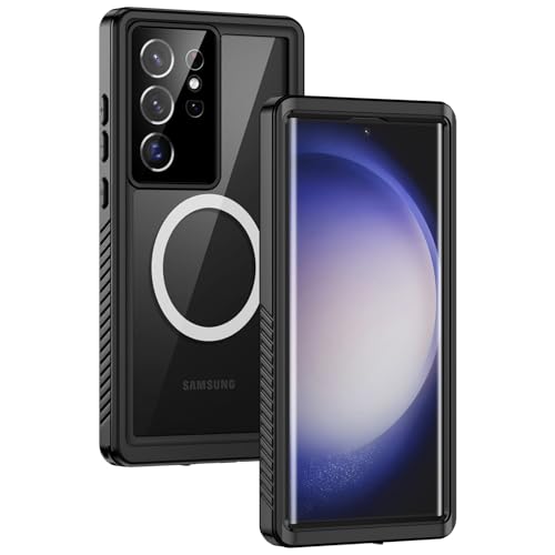Lanhiem Magnetic for Samsung Galaxy S23 Ultra Case, IP68 Waterproof Dustproof, Built-in Screen Protector, Rugged Full Body Shockproof Cover for Galaxy S23 Ultra 5G 6.8 Inch, Black/Clear - color: Magnetic+Black, size: For Galaxy S23 Ultra