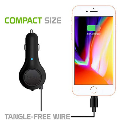 Cellet Retractable iPhone Car Charger with Lighting Cable (Apple MFI Certified) 10-Watt Compatible with iPhone 14 Pro Max Plus mini SE 13 12 11 Xr Xs X 8 7 6 5 iPad, iPad Pro, iPad Air, iPad mini - color: 10 Watt Lighting