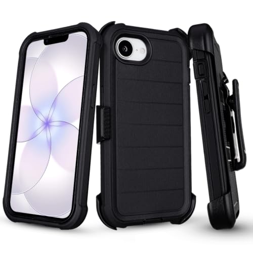 for Defender Phone Case iPhone 17e Case with Clip Holster Kickstand Black | for iPhone 17 e Case Heavy Duty iPhone17e Phone Case Rugged 2 Layers of Sturdy,Anti-Drop for Phone Case 17e Cases Protective - color: Black