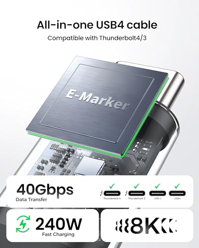 Silkland USB4 for Thunderbolt 4 Cable 1.6FT, 40Gbps USB C Data Cable, 240W - size: 1.6FT