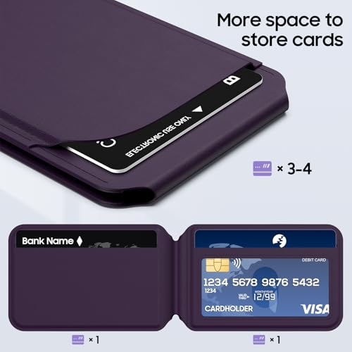 for Mag-Safe Wallet, Powerful Adjustable Holder for iPhone 17/16/15/14/13/12 Series Phone Wallet with ID Window, RFID Blocking (Purple) - color: Purple
