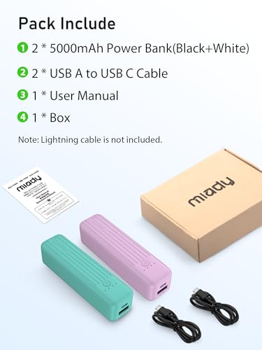 Miady 2-Pack Small Portable Charger 5000mAh Power Bank Travel Battery Pack - color: Green+Purple