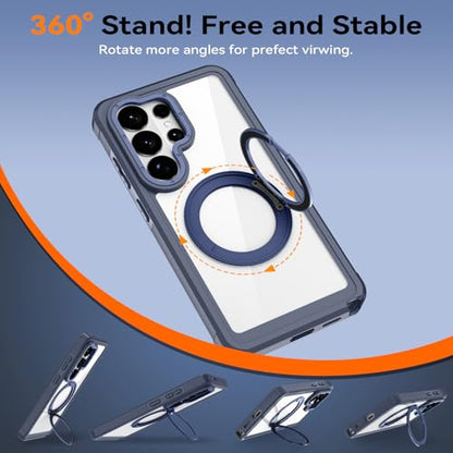 Magnetic for Samsung Galaxy S26 Ultra Case, Compatible with MagSafe, Full Body Rugged Case with Built-in Screen Protector & Kickstand & Belt-Clip (Blue) - color: Blue