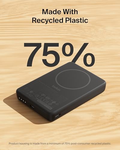Belkin 10000mAh Qi2 15W Slim Magnetic Power Bank with USB C Cable - color: Black