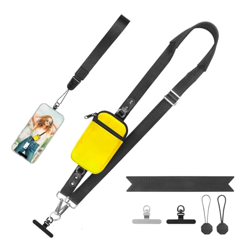 YFWE Clip and Go Strap for Phone With Wallet Crossbody (Detachable RFID Wallet) - Adjustable Phone Lanyard Crossbody with 360° Rotatable Tether Tabs for All Phones (Yellow) - color: 5-yellow