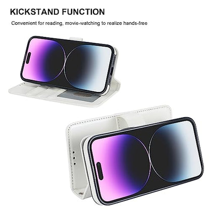 Bocasal Detachable Wallet Case Card Holder for iPhone 14 Pro, White | RFID Blocking Kickstand Card Slots Holder PU Leather Magnetic Shockproof Wrist Strap Removable Flip Protective Cover 6.1 inch - color: White