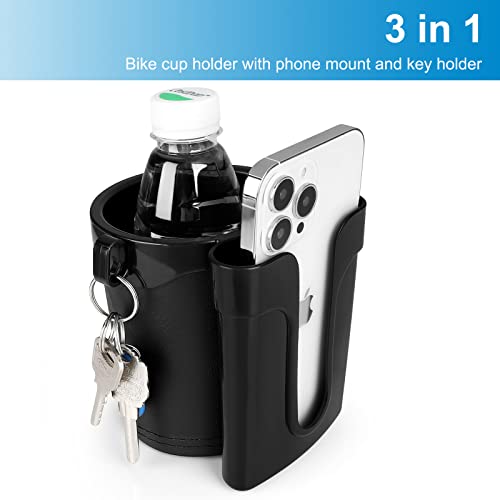 Accmor 3-in-1 Bike Cup Holder with Cell Phone Keys Holder, Bike Water Bottle Holders, Universal Bar Drink Cup Can Holder for Bicycles, Motorcycles, Scooters, Black, 2 Pack - color: Black-2 Pack