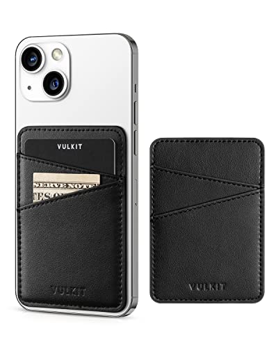 VULKIT Phone Card Holder Wallet Leather Adhesive Pocket RFID Blocking Credit Card Sleeves Stick Back of Phone Smartphones Black - color: Black