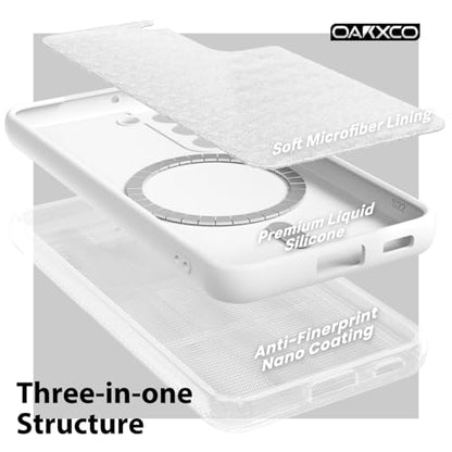 oakxco for Samsung Galaxy S22 Plus Case Silicone Mag Safe, Magnetic Slim Thin Phone Case Compatible with Magsafe, Women Girls Cute Girly Aesthetic Soft Rubber Gel Safecase with Camera Cover, White - color: White, size: S22 Plus