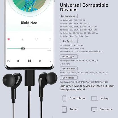 USB C Headphones for Samsung Galaxy S26 S25 S24 Ultra iPhone 17 16 Pro Max - color: Black