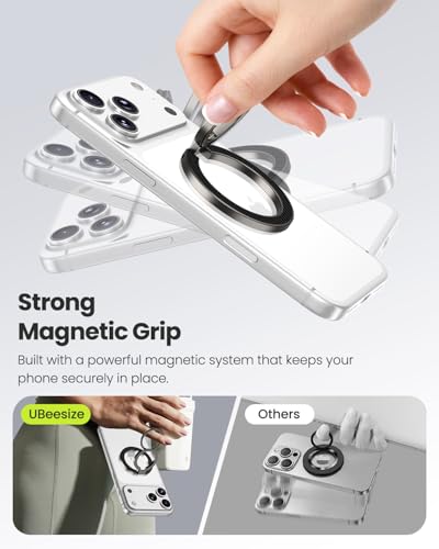 UBeesize Magnetic Phone Ring Holder for MagSafe, Double-Sided Magnet Cell Phone Grip, Portable Finger Kickstand Compatible with iPhone 17 16 15 14 13 12 Series and Android Phones