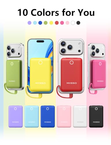 miisso 10000mAh Mini Portable Charger with Built in Cable, Deepblue - color: Deepblue