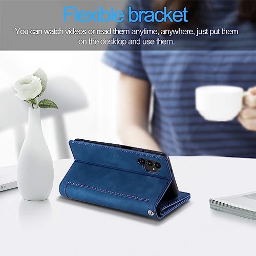 EYZUTAK Wallet Phone Case for Samsung Galaxy A13 5G/4G/A04S, Retro Matte 9 Card Holder Slots Zipper Pocket Case PU Leather Magnetic Closure Kickstand Wrist Strap Shockproof Folio Flip Cover - Blue - color: Blue, size: Samsung Galaxy A13/A04S