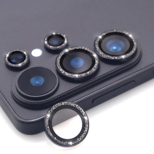 for Samsung Galaxy S26 Ultra Camera Lens Protector, Bling Glitter Metal Ring Tempered Glass Lens Cover Accessories (Black) - color: Black