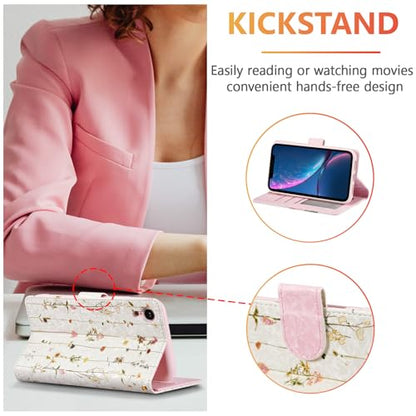 UEEBAI Wallet Case for iPhone XR, PU Leather Phone Case Kickstand RFID Blocking Flip Case with Card Slots Wrist Strap Relief Engraved Pattern Magnetic Closure Folio Case - Vine - color: Vine