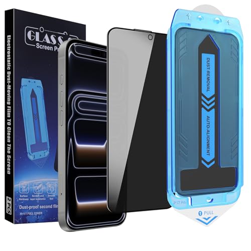 2-Pack Privacy Screen Protector for iPhone 17 Pro 6.3-inch, 9H Tempered Glass, Full Coverage, Anti-Fingerprint, Auto Dust-Elimination, No Bubble, Easy Installation - size: for iPhone 17 Pro
