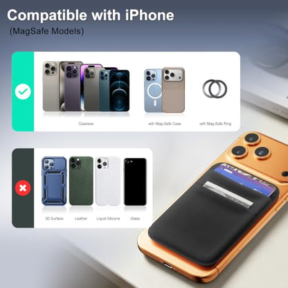 SHANSHUI Wallet for Magsafe, Stretchy Magnetic Phone Wallet Card Holder for Back of Phone Compatible with iPhone 17/16/15/14/13/12 Mini/Plus/Pro/Pro Max - color: 2700Gs Black