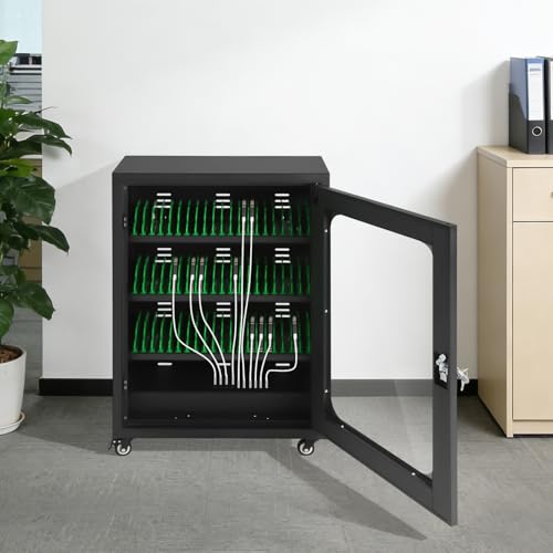50 Device Cell Phone Charging Station, Rechargeable Cellphone Locker Storage Charging Station, Mobile Charging Cabinet for Cell Phone, USB Cell Phone Charging Cart with Lock - color: Black-50 Slots
