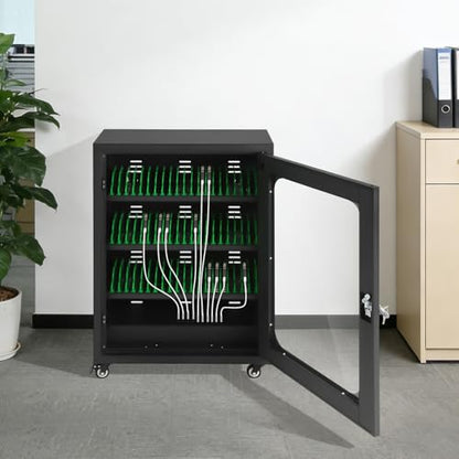 50 Device Cell Phone Charging Station, Rechargeable Cellphone Locker Storage Charging Station, Mobile Charging Cabinet for Cell Phone, USB Cell Phone Charging Cart with Lock - color: Black-50 Slots