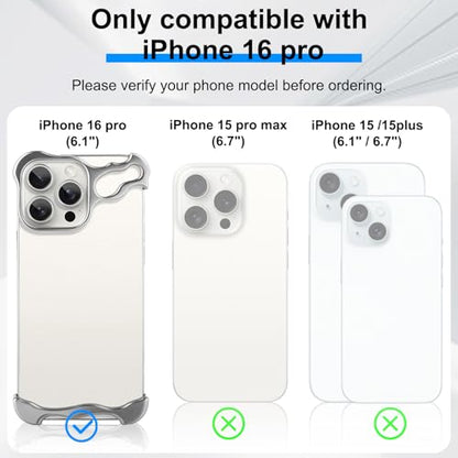 Frameless Phone Case Crafted for iPhone 16 Pro Silver - color: Aluminum Silver, size: iPhone 16 Pro