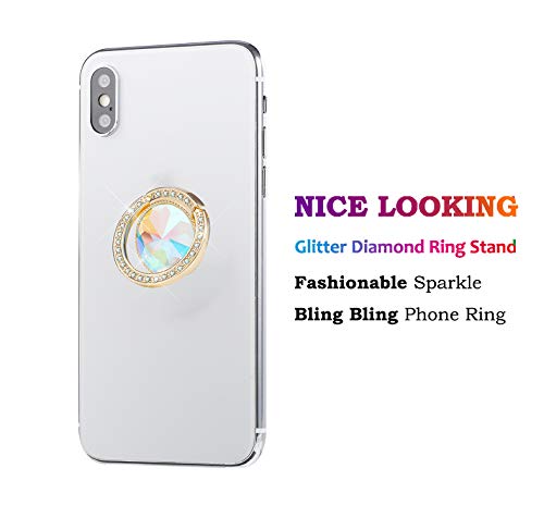 Glitter Bling Bling Phone Ring Holder,Sparkle Phone Ring Artificial Diamond Kickstand,Rhinestone Cell Phone Finger Ring Grip for Women for Almost All Phones,Pad(Gold) - color: Gold B