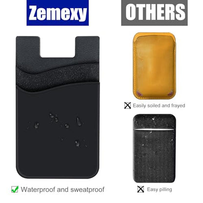 Phone Wallet Stick on,5Pack Phone Card Holder for Back of Phone Case,Silicone Sticky Credit Card Holder for Cell Phone Double Pocket Sticker All Smartphones—Navy,Sierra,Pastel,Blue,Black