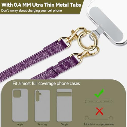 Clip and Go Phone Strap Crossbody Wrist 2 in 1 Leather Lanyard with Tether Hanging Loops Adjustable Anti-Theft Purse Replacement Handbag Long Thin Shoulder Neck Straps for All Phones Keys Bags Puple - color: Puple