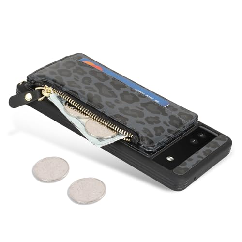 Cavor Compatible with Google Pixel 6a Case Wallet, Leopard Black - color: Leopard Black, size: Google Pixel 6a