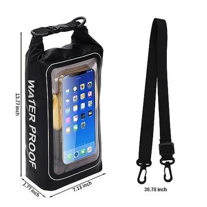 IP68 Waterproof Dry Bag, 2L - Roll Top Waterproof Pool Bag，Dry Bags for Kayaking Waterproof-w/Phone Pouch,Large Waterproof Phone Pouch,Boating & Kayak Accessories Camping (Black) - color: black