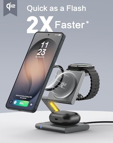 Qi2 Wireless Charging Station for Samsung Galaxy, Watch & Buds, 4 in 1 - color: Grey