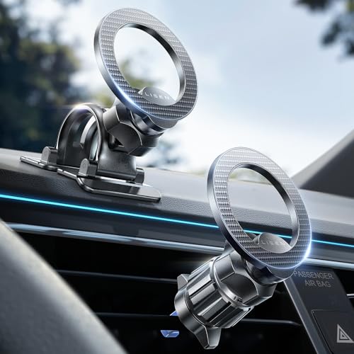 LISEN for MagSafe Car Phone Mount -Strong Magnets Magnetic Phone Holders for Your Car 2-in-1 Vent Dashboard Magnet Cell Phones Holder Mounts Car Accessories fit Note 18 iPhone 17 Pro Max Carbon Fiber - color: NEW Upgraded-Carbon Fiber