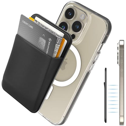 Sinjimoru for MagSafe Wallet Stretchy Lycra Fabric 2600G Secure Magnetic Strength Minimalist Wallet Compatible with iPhone 16 15 14 13 12 MagSafe Case M-Basic Black | M-Basic, fits iPhone 16-12, 2600g magnetic strength, 5 cards storage, minimalist slim de