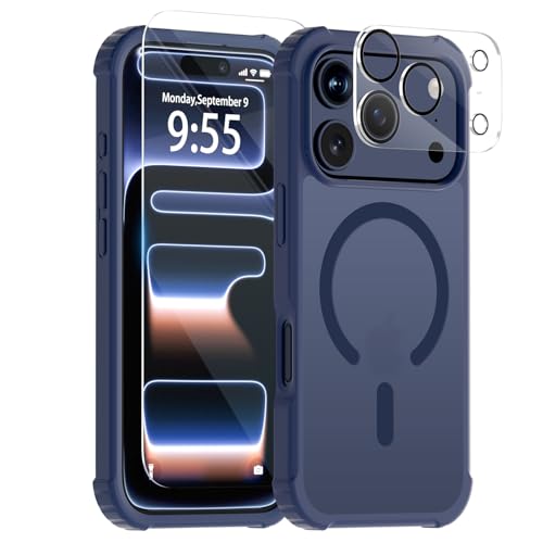for iPhone 17 Pro Max Case, Compatible with MagSafe, 4-Corner Shockproof Protection, Includes Screen Protector & Camera Lens Protector, Protective Matte Cover, Blue - color: A3-Blue Matte Fall protection, size: iPhone 17 pro Max (6.9")