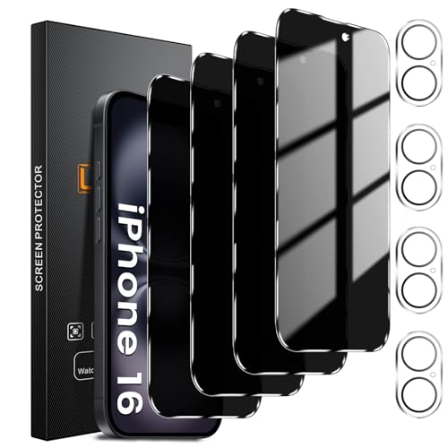 Lesakit 4+4 Pack Privacy Screen Protector for iPhone 16 6.1-Inch with 4 Pack Camera Lens Protector, Anti Spy Tempered Glass Film 9H Hardness Case Friendly - size: iPhone 16