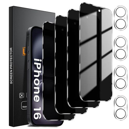 Lesakit 4+4 Pack Privacy Screen Protector for iPhone 16 6.1-Inch with 4 Pack Camera Lens Protector, Anti Spy Tempered Glass Film 9H Hardness Case Friendly - size: iPhone 16