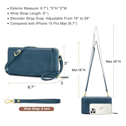 Peacocktion Womens Crossbody Wristlet Wallets with Cell Phone Pocket RFID Vegan Leather Cross Body Purses Travel - color: 04-dark Blue