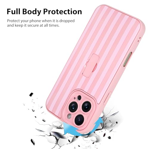 KANGHAR Compatible with iPhone 16 Pro Max Case Stripes -Pink | Silicone Cute Pattern, Wristband Kickstand Camera Protection Soft Slim Cover for Girls Women - color: Pink-Stripes, size: iPhone 16 Pro Max