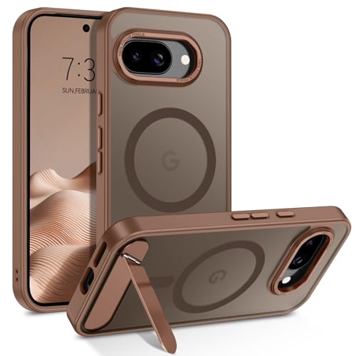 GUAGUA Compatible with Google Pixel 9A Case with Stand, Magnetic Cases with Foldable Invisible Kickstand Translucent Matte Back Slim Fit Shockproof Protective Phone Case for Google Pixel 9A, Brown - color: Brown, size: for Google Pixel 9A
