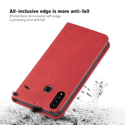 Asuwish Flip Wallet Phone Case for Samsung Galaxy A20s with Tempered Glass Screen Protector Magnetic Closure Folio Cover Credit Card Holder Slot Stand Cell Accessories A 20s Plus A207M Women Red - color: Red
