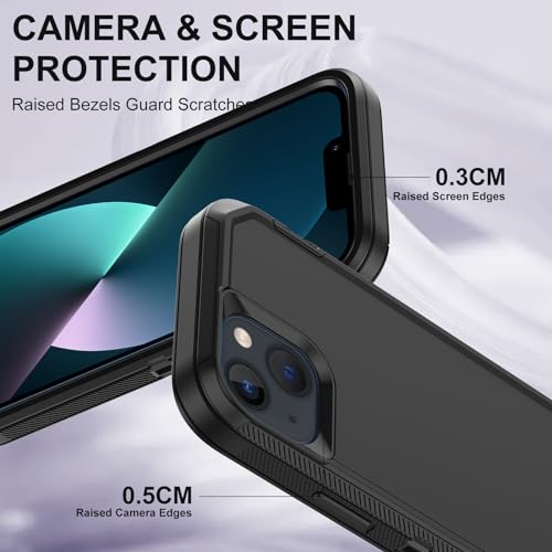 for iPhone 13 Case with 2 Screen Protector,Shockproof Drop Protection Full Body Heavy Duty 3 Layer Military Rugged Durable Phone Cover for Apple iPhone 13 6.1" (Black) - color: Black