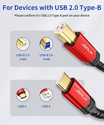 JSAUX USB B to USB C Cable 10ft, Printer Cable USB C for MIDI Keyboard - color: Red, size: 10 ft